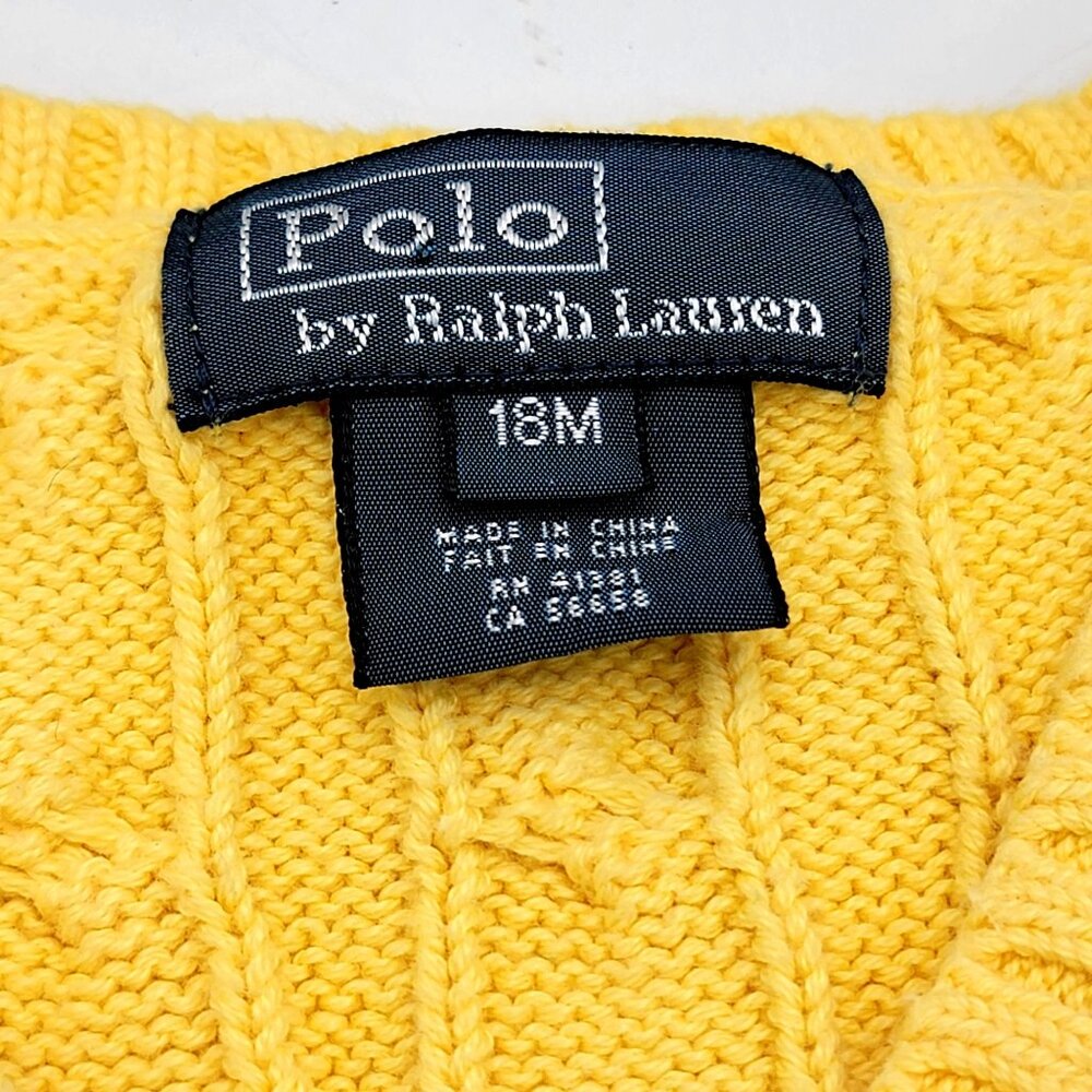 Polo By Ralph Lauren Yellow Cable Knit V-Neck Sweater Vest 18M Baby Cotton - Picture 4 of 11